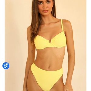 NWT Dippin Daisys Seashore Bottom & Gigi Top Swimsuit in Limelight Rib Yellow XS